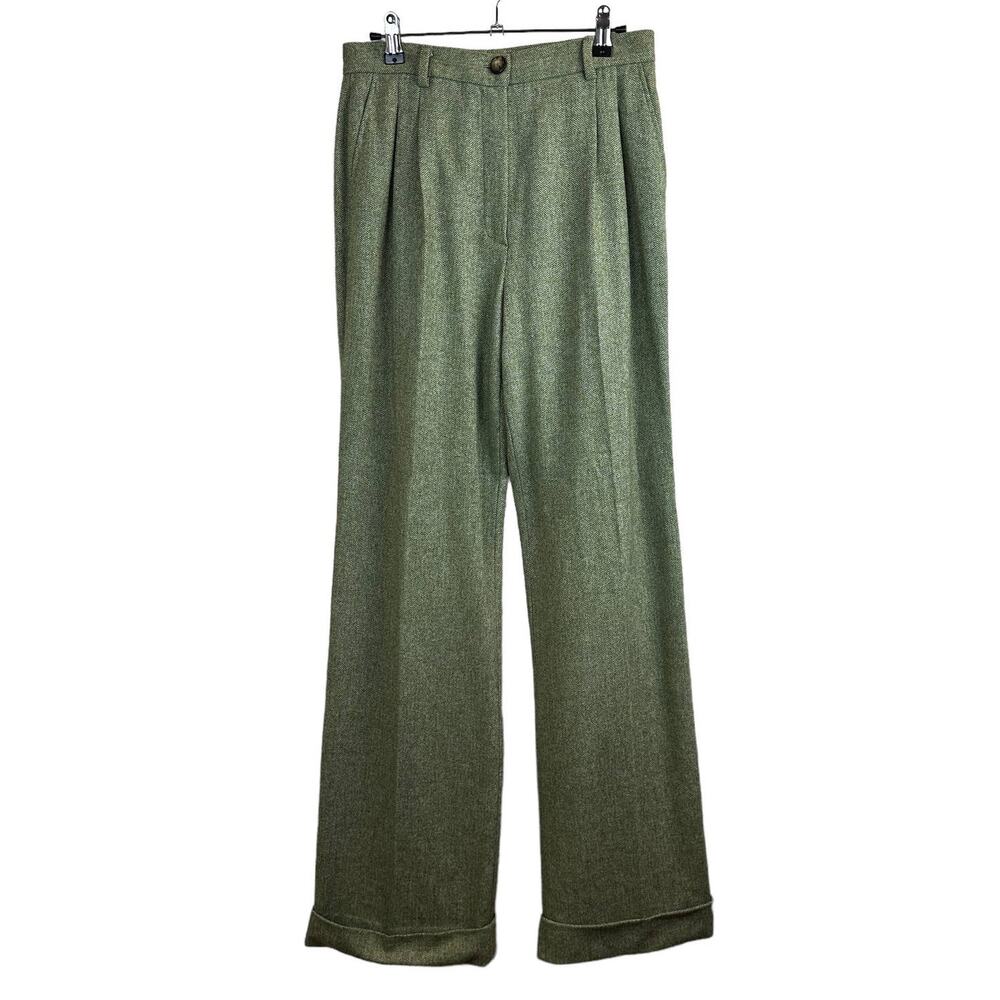 High-Rise Wide Leg Trousers in Olive Green